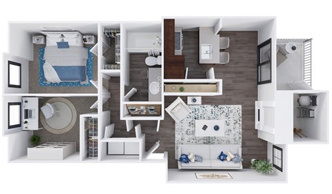 Floor plan for 2 beds, 1 bath, 902 sqft